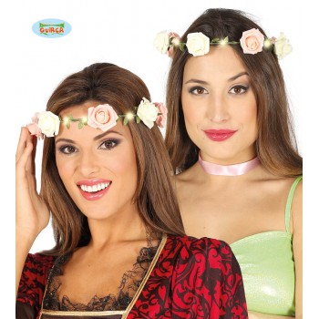 CORONA FLORES ROSAS C/LUZ