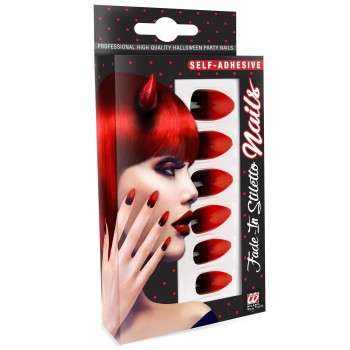 Set 12 Uñas Negras Sombr.Roja