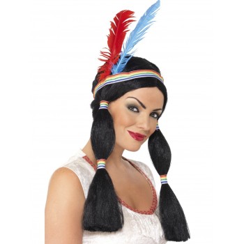 Peluca Negra India C/Plumas