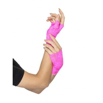 Guante Corto Encaje Rosa Neon