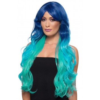 Peluca Sirena Ondas Tonos Azul