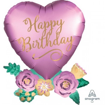 Globo Flor Corazon Happy Bday
