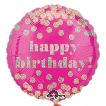 Globo Cir.Happy Bday Topos Oro