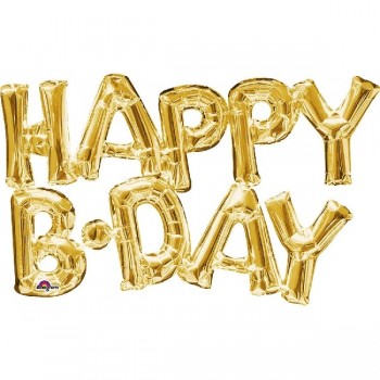 Globo Letras "Happy B-Day" Oro