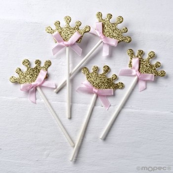 P/5 Pick Corona Oro Lazo Rosa
