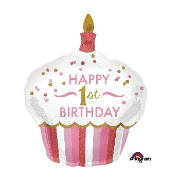 Globo Cupcake H.1St B-Day Rosa