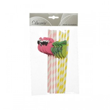 P/8 Cañitas Papel Piña/Flamenc