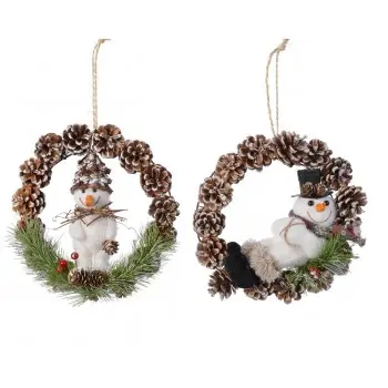 Corona 25Cm Piñas+Muñeco Nieve