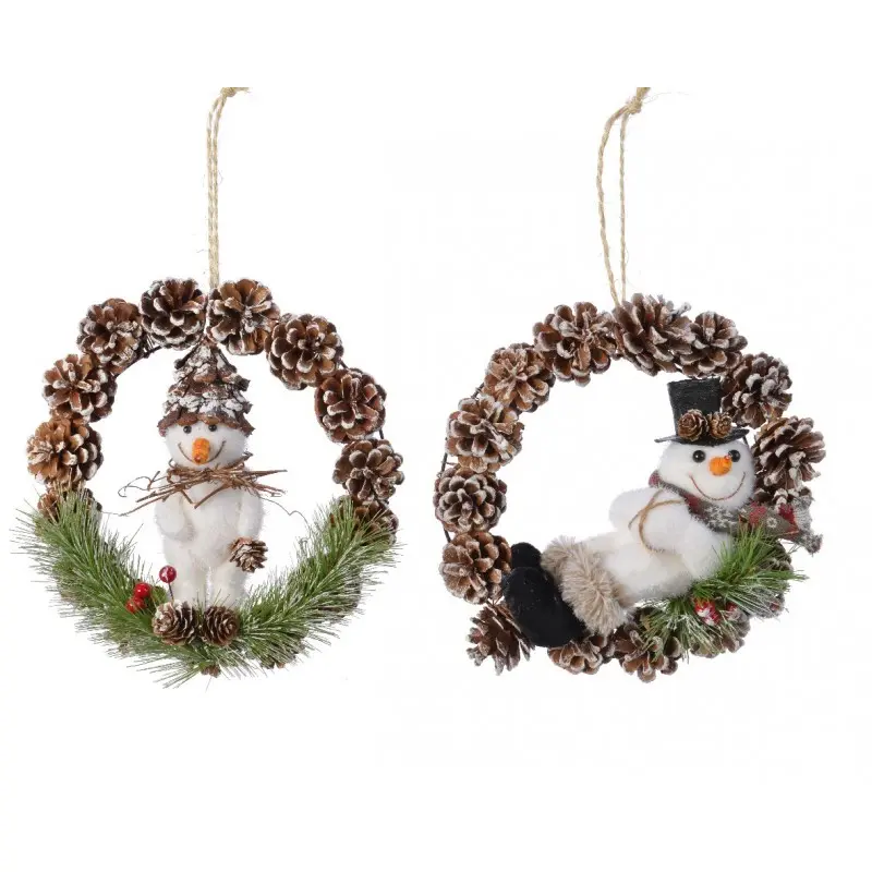 Corona 25Cm Piñas+Muñeco Nieve